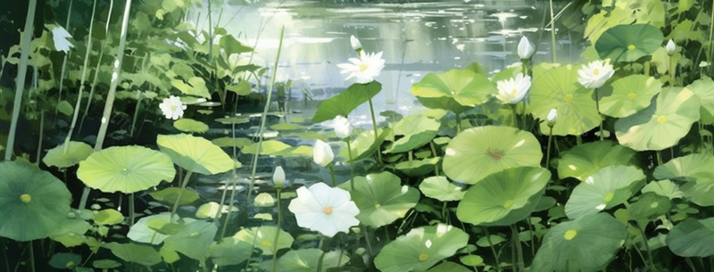 清新风格绿色池塘里的荷叶荷花背景,插画/手绘图,插画/手绘图库,插画/手绘图下载,插画/手绘